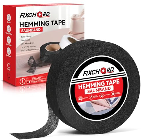 FIXCHORD Hemming Tape, 30m*30mm Hemming Web Ironing Tape, No Sewing Iron on Tape, Iron on Hemming Tape, Extra Strong Fusible Fabric Tape for Clothes Curtains Ironing and Bonding, DIY Crafts, Black