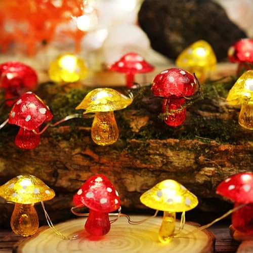 Fairy lights Mushroom Décor String Lights Indoor Outdoors-3D Mushroom Lights Waterproof Battery Operated 7ft 20 LED with Timer and Dimmer- Cute Mushroom Decoration for Garden Patio Balcony Christmas