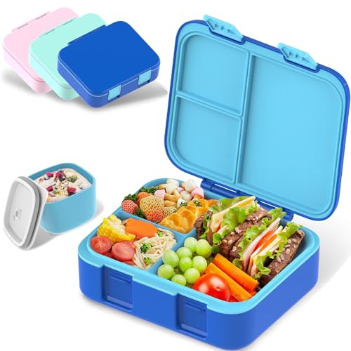 Maidyna Bento Lunch Box for Kids, Leakproof Bento Box Lunch Box Adults with Multi-Compartments & Sauce Jar, Snack Boxes for Kids Adult School Work, Microwave Safe (Blue)