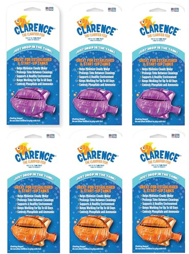 Tank Pals: Clarence the Clarifier Fish - 6 pk, Purple-Orange - Aquarium Treatment, Clear Cloudy Fresh-Saltwater, Fish Safe, 10gal Tank Maintenance Ea