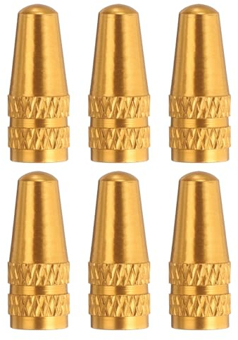 sourcing map 6pcs Bike Valve Caps Anodized Aluminum Road Bicycle Air Tire Valve Caps Dust Caps for MTB Road Racing Bicycle, Gold
