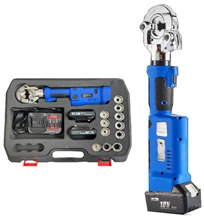 Electric Hydraulic Cable Crimping Tool, with Digital Display, Suitable for Wires and Copper/Aluminum Terminals, Includes 11 Sets of Dies and 2 Rechargeable 4.0A Batteries