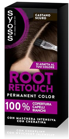 Syoss Root Retouch Ritocco permanente Castano Scuro, Colorazione permanente per 100% copertura della ricrescita capelli, Kit con crema colorante capelli e maschera intensiva con cheratina