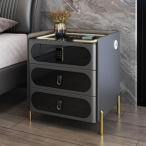 Smart Bedside Table with Wireless Charging, Bluetooth Speaker, Smart Lock, USB Port, and LED Lights - Multifunctional Nightstand for Bedroom and Living Room Use