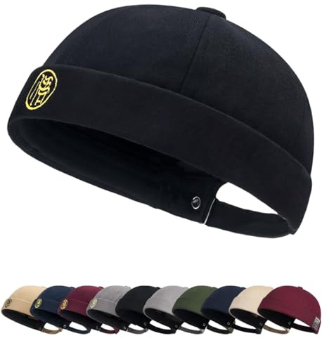 Chapeau Docker pour Homme Bonnet de pêcheur sans Bord roulé Casquette Docker Coton Bonnet Unique Street Décontracté Brimless Chapeau Beanie Cap Fisherman Watch Hat