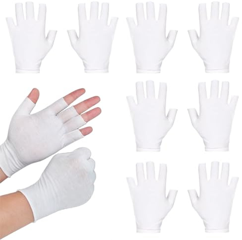 5 Pairs Fingerless Cotton Gloves, Touchscreen Half Finger Moisturising Gloves, Cut 5 Fingertips White Gloves, Anti UV Nail Gloves for Dry Hands, SPA, UV Protection, Nail Art