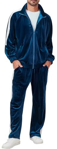 Ragelion Mens Tracksuit 2 Piece Velour Sweatsuit for Men Casual Full Zip Jogging Suit Jacket Pants Set (US, Alpha, X-Large, Regular, Regular, Navy Blue)