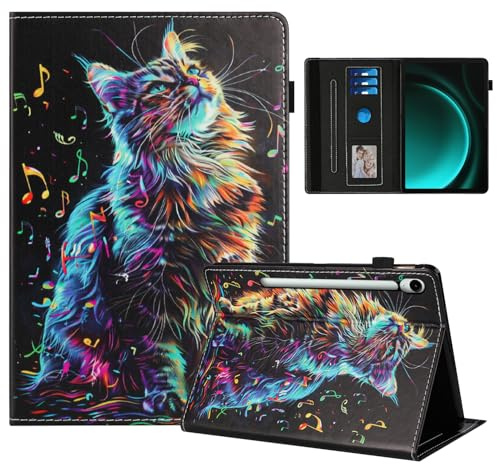 Rostsant Coque pour Samsung Galaxy Tab S10 Lite/S10 FE 10.9 2025/S9 FE 10.9/S9 11 Pouces Impression Graphique Housse en Tablette Cuir PU Protection pour Samsung Galaxy Tab S9 Chat en note de musique
