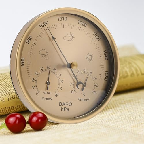 Luocute Thermomètre et Hygromètre à Cadran Mécanique, Baromètre, Thermomètre, Baromètre et Hygromètre, Station Météo 3 en 1 avec Cadran en Alliage D'aluminium pour Usage Intérieur et