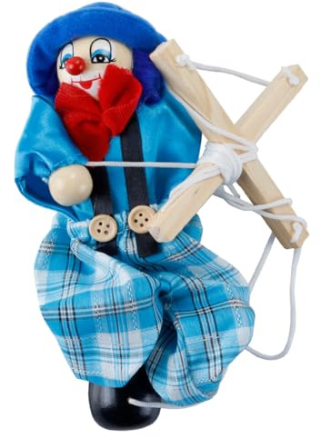 Sarini Marionetta da clown, marionetta in legno, giocattolo da raccontare, regalo (blu)