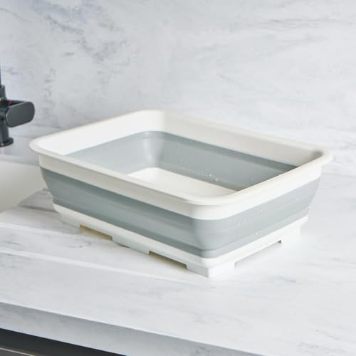 OHS Collapsible Washing Up Bowl, Foldable Rectangular Washing Up Bowl for Sink Portable Water Storage Basin Ideal for Camping Caravans Outdoor Activities & Kitchen, Grey