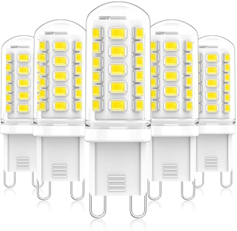 Eco.Luma G9 LED Lampen Kaltweiß 6000K, LED Leuchtmittel 3W Entspricht 40W-50W Halogenlampe, G9 Glühbirne 500 Lumen, Nicht Dimmbar, Kein Flackern, Enegiesparende Kleine Birne, 5er Pack