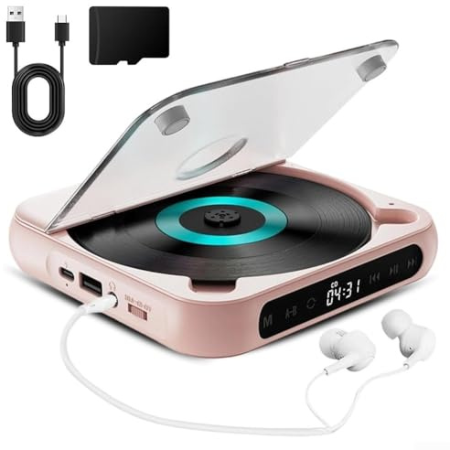 ZAMETTER CD Player USB Rechargeable Blue-tooth CD Players with Earphones Portable Playtime In Car Personal Music Players Wireless Wired Playback Home Travel Lightweight Music Player(Pink)