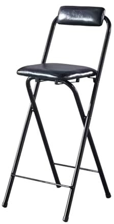Sedie da bar pieghevoli, sgabelli da bar con cuscino in pelle, sgabello pieghevole alto, con schienale, poggiapiedi e robuste gambe in metallo, seduta quadrata (nero, 80 cm)