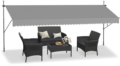 HENGMEI Tenda da sole retrattile per balcone, tenda da sole senza fori, regolabile in altezza (400 x 120 cm, grigio)