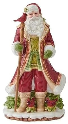 Fitz and Floyd Poinsettia Holiday Santa Clause Musical Figurine, Plays We Wish You a Merry Christmas Music for Festive Holiday Décor, 10.25 Inch