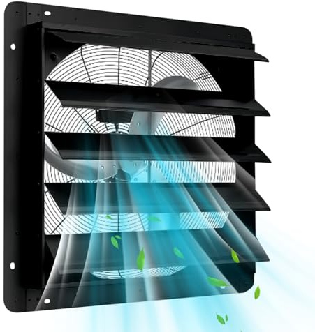 Garvee 24 In Shutter Exhaust Fan, Wall Mounted Shutter Exhaust Fan Aluminum, 3500 CFM High Speed Louvered Vent Fan with Automatic Shutter for Garage, Attic, Workshop, Greenhouse