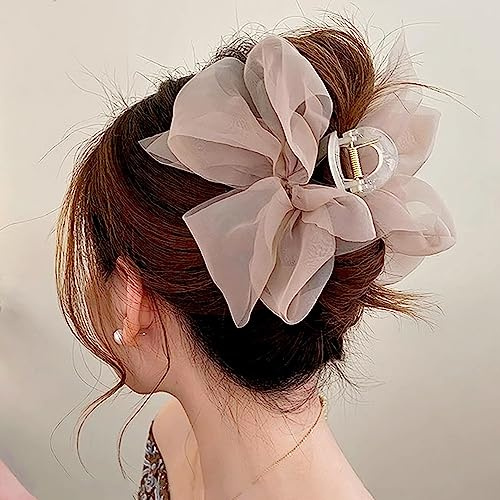 Leichter Kaffee Tüll Schleifen Haarklammer Groß Schleife Haarspangen Damen groß Haarklammern Elegante Haarschleife Haarspange Schleife Haar Klammern Haarclips Haarklemmen Claw Clip Hair Clip for Women