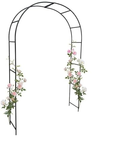 Kapaga Arche de jardin en métal 240 x 150 cm Noir – Arche à rosiers en acier revêtu par pulvérisation, épaisseur du tube : 14 mm, arche stable pour plantes grimpantes dans le jardin moderne