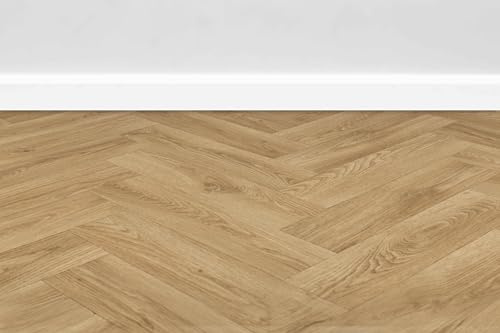 Vinyl Flooring 2.8mm Thick Wood Oak Herringbone Parquet Design Foam Backed Vinyl Flooring Roll | Non-Slip Waterproof Lino Floor | Dining Room, Lounge, Hallway Flooring (Light Oak, 3m x 4m)