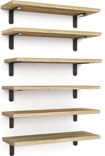Loopsee Floating Shelves for Wall Shelf, 6 Wooden Rustic Walls Shelfs Unit