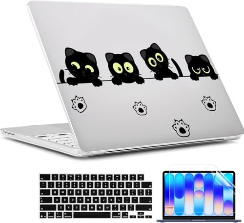 QCzyc Compatible with MacBook Neo Case 13 inch A3404 (A18 Pro Chip) 2026 Release Plastic Laptop Hard Shell w/Mac OS Keyboard Sticker, Screen Protector & Keyboard Cover (Black Cat A)