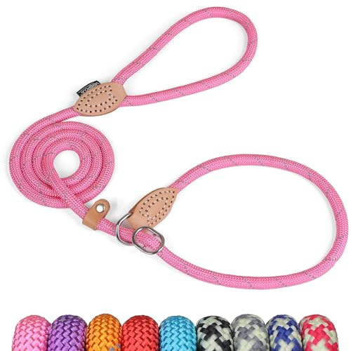 Grand Line Retrieverleine mit Zugstopp, 150 cm Moxonleine Reflektierende Hundeleine, Sicher Dauerhafte Trainingsleine Moxonleine für Kleine Mittlere und Große Hunde - 14mm, Rosa