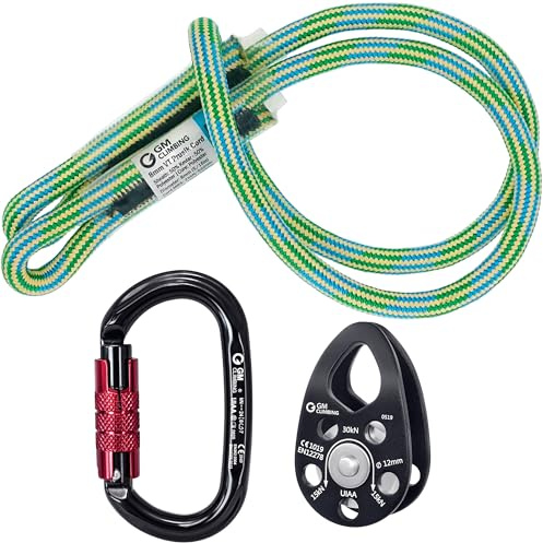 GM CLIMBING Hitch Slack Tending Pulley Kit for Doubled Rope Climbing System Basic Unit of General Hauling, Swing Cheek Micro Pulley Bushing, Twist Lock Oval Carabiner, VT Prusik Cord