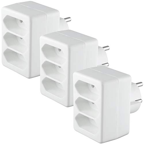 WITTKOWARE 3er-Pack Euro-Mehrfachstecker-Adapter (Steckdosenadapter), 3-Fach, Ausgang: 3 Steckdosen 2,5A/250V~, Farbe weiß