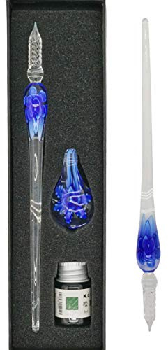 EACHHAHA Glassstickuppsättning, kalligrafi penna, glasdippenna och bläck, glasfjäder för att skriva för gratulationskort, ritning, signaturer, den bästa julen och giveaways