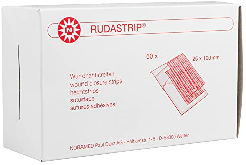 RUDASTRIP Wundnahtstreifen steril weiß Packung à 50 Steril-Sets, Ausführung:Steril-Set à 4 Streifen. 25 mm x 100 mm