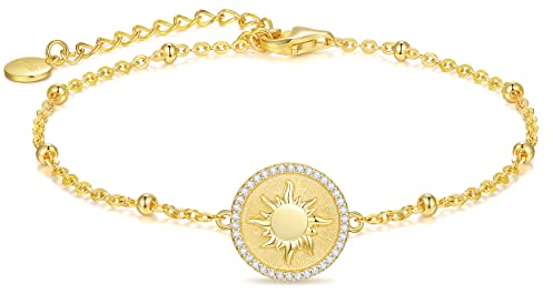 CDE Armband Damen 925 Sterling Silber Armbänder Sonne Anhänger Geschenke für Frauen Sie Freundin Ehefrau Valentinstag Weihnachten Muttertag Jahrestag Geburtstag