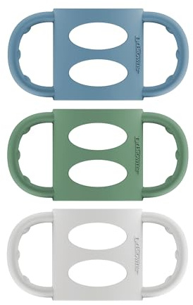 Dr. Brown's Milestones 100% Silicone Baby Bottle Handles, Narrow, Blue, Green, Gray, 3 Pack, 4m+