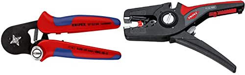 KNIPEX Selbsteinstellende Crimpzange für Aderendhülsen mit Seiteneinführung (180 mm) 97 53 04, Mehrfarbig & PreciStrip16 Automatische Abisolierzange (195 mm) 12 52 195
