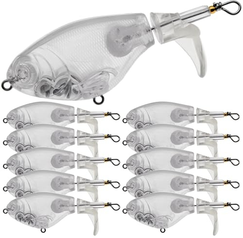 Ghanneey 10 Stück unlackierte Rohlinge Crankbaits Topwater Angelköder Plopping mit schwimmendem rotierendem Schwanz für Barsch, Lachs, Forelle, Salzwasser und Süßwasser