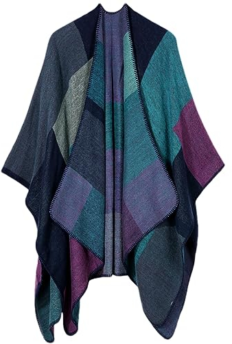 Disimlarl Warmer Strickschal für Damen, dicker Oversize-Wollschal, Wickeltuch, gewebter Cardigan-Poncho, Stola, türkis, One size