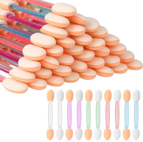 Lidschatten-Applikatoren, 50 Stück Einweg-Lidschatten auf beiden Seiten, Lidschattenpinsel-Set, Schwammpinsel, mehrfarbiger Schwammpinsel, Augen-Make-up-Pinsel für Frauen und Mädchen (fünf Farben)