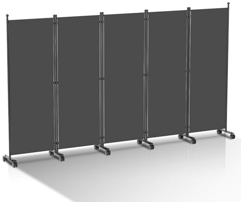 Cecaylie Paravento su rotelle, divisorio da giardino, divisorio per balcone, protezione privata, flessibile, 5 pezzi, opaco, pieghevole, per uffici, balconi, antracite (284 x 181 cm)