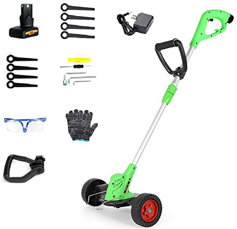 Suuim Cortacésped eléctrico, cortacésped multifunción 2 en 1, batería extraíble, orientable, Longitud Ajustable de 180 °, desmalezado Manual, 4000 mA, Recargable, para jardín