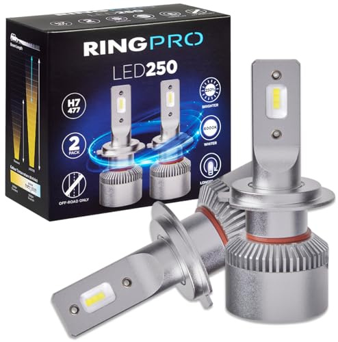 RING Pro LED250 H7 Halogen Replacement Bulbs, (2-Pack) | 250% Brighter, 6000K White Light, Easy Installation, Durable Design, Off-Road Use