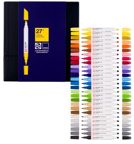Talens | Pantone Set di 27 Marcatori | Penna a Doppia Punta con Pennello e Punta a Scalpello | Inchiostro Pigmentato a Base d'Acqua nei Colori Pantone