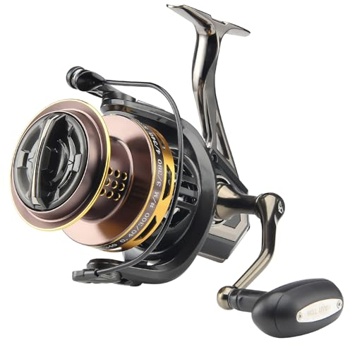 Big Game Surf Spinn-Angelrolle 8000/12000, 20 kg Zugkraft, spielfreie Lager, Metallrollensitz, Zinklegierungsgetriebe für Salzwasser, Inshore- und Offshore-Angeln (HT-surfBG-8000)