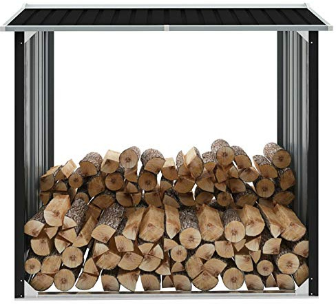 Vopese Brennholzlager Kaminholzunterstand Brennholzregal Brennholzunterstand Kaminholzständer Möbel Holzlager Brennholzunterstand Verzinkter Stahl 172x91x154 cm Anthrazit