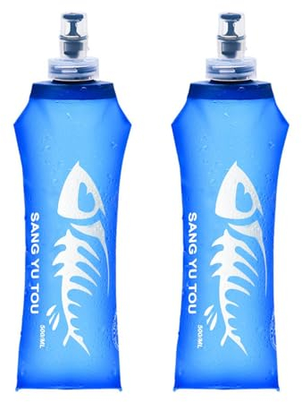 Lot de 2 bouteilles d'eau souples en TPU pour course à pied, 500 ml, gourde d'hydratation pliable pour le cyclisme, la randonnée, le camping, le jogging, l'extérieur