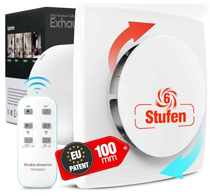 BUMSOU Estrattore d'aria 100 mm, Bidirezionale, 6 Velocità con Luci Indicative, Telecomando, Ventola Aspirazione con Funzione di Memoria, Silenzioso Potente Estrattore Aria, Aeratore Bagno Cucina
