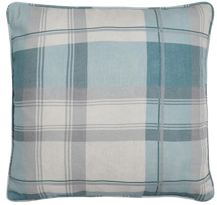 Fusion Duck Egg Blue Tartan Cushion (43 x 43) - 100% Cotton - Filling Included - Sky Blue Checkered Plaid Cushion
