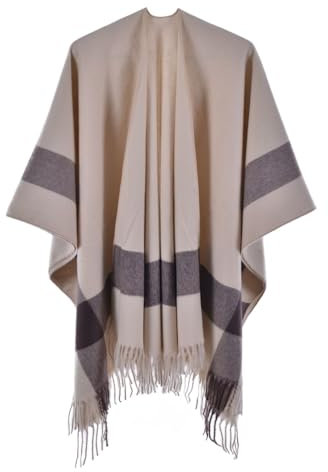 Damen-Schal, kariert, vorne offen, Poncho, Umhang, Oversize-Pullover, lässiger Cardigan, Schal für Herbst und Winter, Vintage-Mäntel für Damen, 1970er Jahre, beige, One size