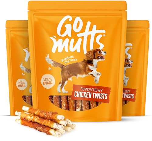 Chewy Chicken Twists Rawhide Dog Treats, Grain Free Dog Chews with Natural Chicken Breast Meat High in Protein, Dog Treat 3 Pack x 300g