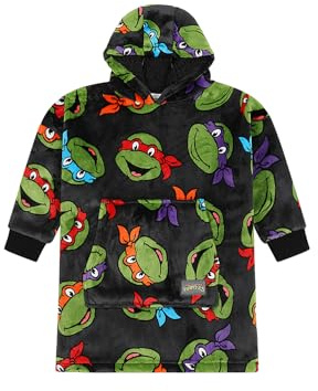 Teenage Mutant Ninja Turtles Sweat à capuche en polaire de luxe entièrement doublé pour garçons, couverture polaire oversized pour enfants, Noir , 6-10 ans