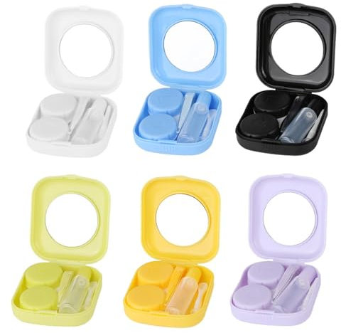 TRMFUSA Paquete de 6 recipientes para lentes de contacto, caja colorida para lentes de contacto, aplicador portátil de lentes de contacto, contenedor de lentes de contacto, juego de viaje con botella